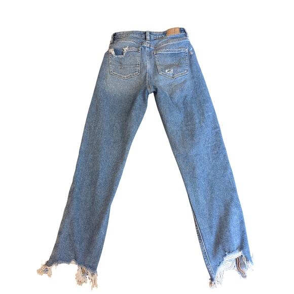 American Eagle Sz 00 Mom Straight Jean Stretch Distressed - Picture 2 of 9
